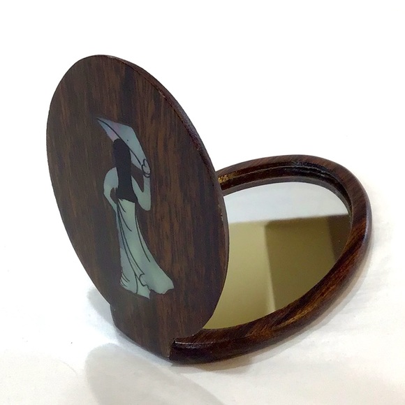 Vintage Mahogany & Mother of Pearl folding mirror - Picture 2 of 6